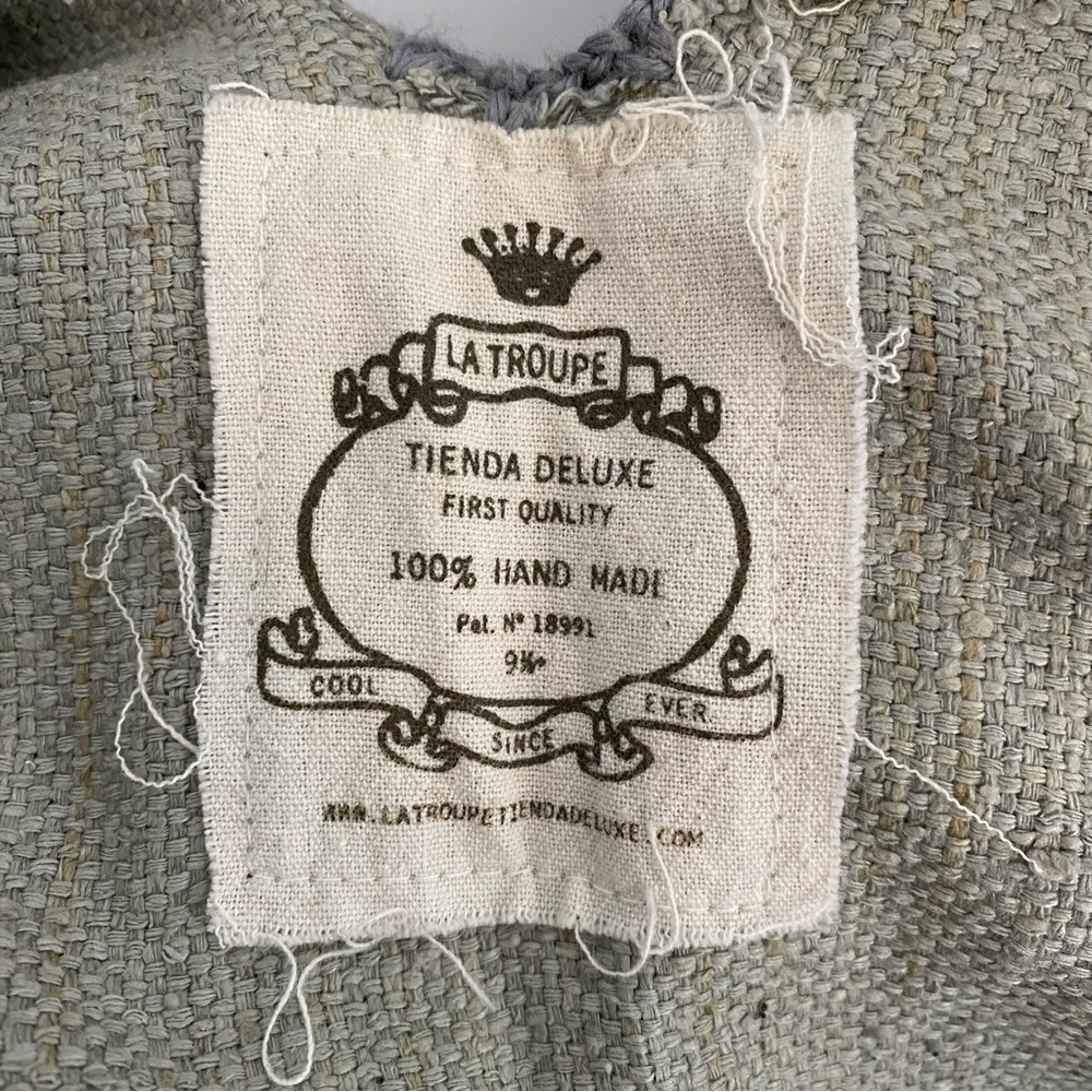 LA TROUPE Tienda deluxe shawl wrap cardigan fringe trim light blue hand made - Picture 5 of 6